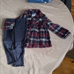 Tommy Hilfiger Maroon, Navy and White Plaid Shirt and Navy leggings